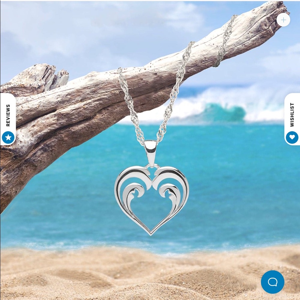 Maui Divers Silver Heart Nalu Necklace NEW